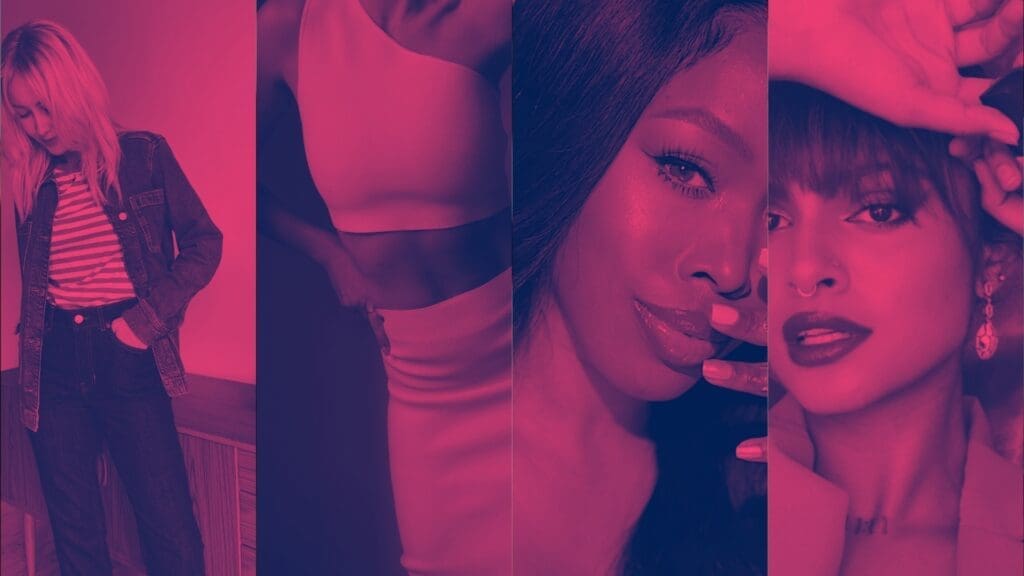 Collage of creator content with red filter