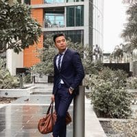 jamesfeedstyle navy suit brown bag